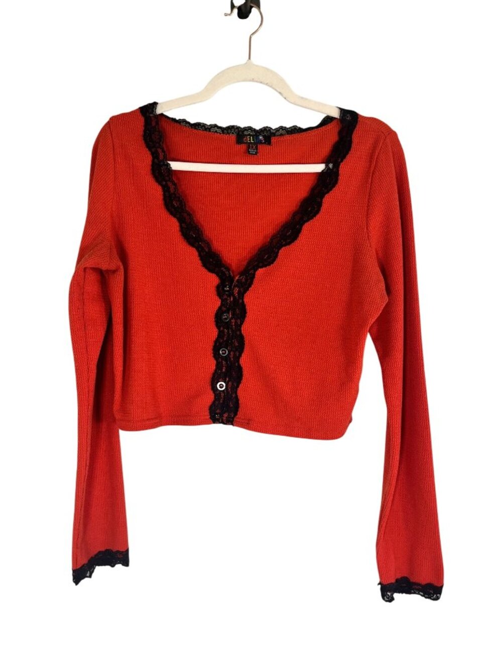Neutral Floral Lace Waffle Knit Crop Top 1X Earthy Granola Boho Indie Folk Chic
